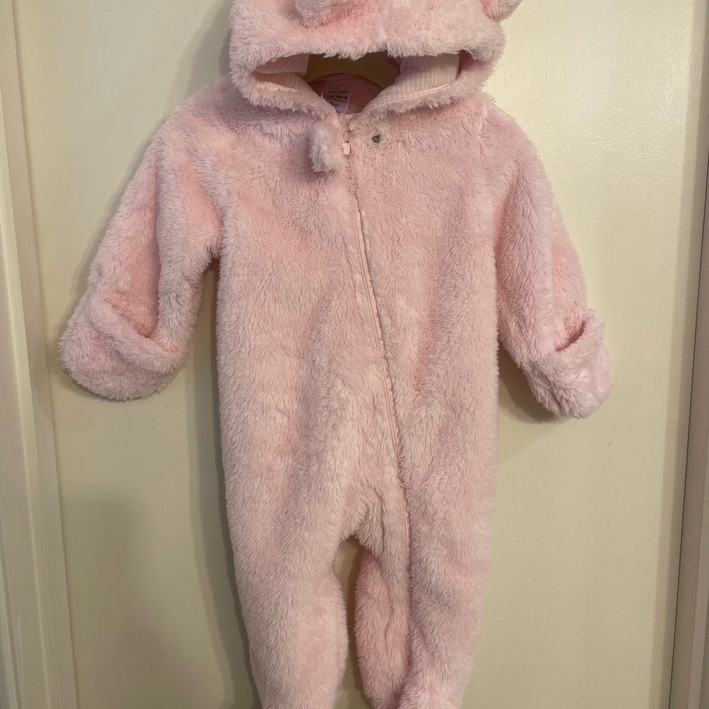 Carter's Pink Sherpa Long Sleeve Hooded Jumpsuit 6 month